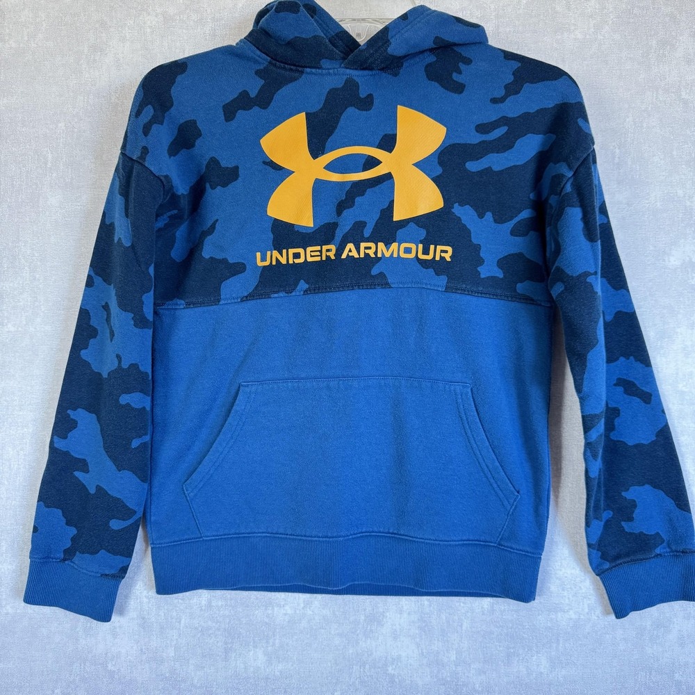 Under Armour Hoodie Youth‎ Large Blue Camo Pullover Sweatshirt Logo